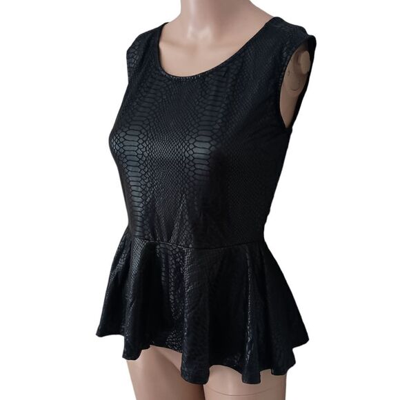 Vintage 90s Faux Leather Peplum Top S  Sexy Animal Print Embossed Wet Look Zips. - Picture 5 of 15